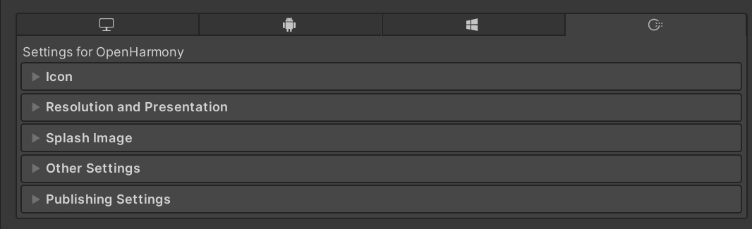 Player Settings for OpenHarmony.