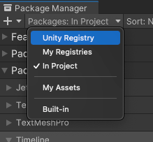 Change the context to **Unity Registry**