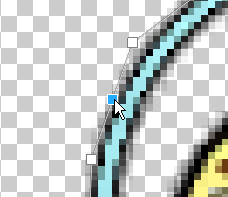 A detail of the sprite editor with the mouse cursor over an outline edge and a newly created control point at the cursors tip.