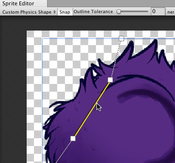 A detail of the sprite editor with the mouse cursor over a highlighted outline edge.