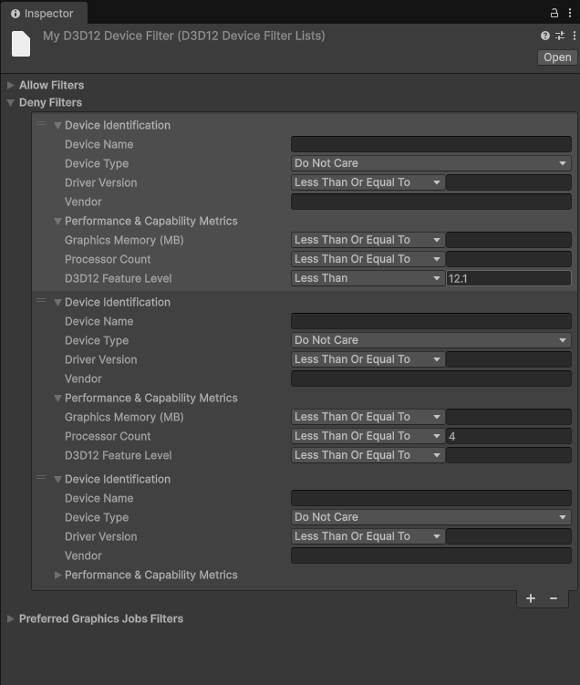 D3D12 Device Filtering Asset