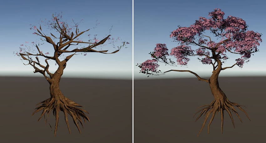 Left: automatically generated LOD, 8507 triangles. Right: manually authored LOD, 5856 triangles.