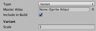 The additional Sprite Atlas properties that appear in the Inspector when you set the Atlas Type to Variant.