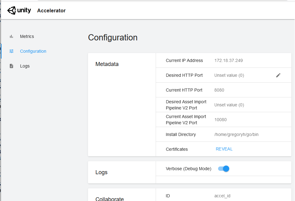 Accelerator configuration dashboard